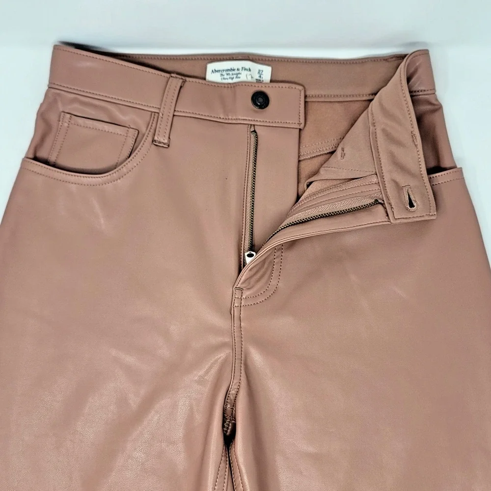 Abercrombie & Fitch The 90s Straight Ultra High Rise Vegan Leather Pants Sz 27/4 - Picture 5 of 10